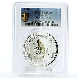 Australia 1 dollar Lunar I Year of the Monkey MS70 PCGS gilded silver coin 2004