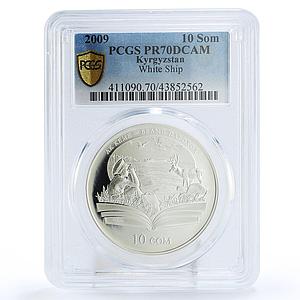 Kyrgyzstan 10 som Chinqiz Aitmatov White Ship Deer PR70 PCGS silver coin 2009
