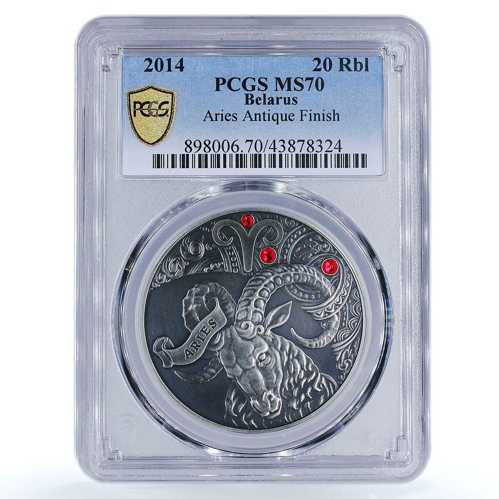 Belarus 20 rubles Zodiac Singns series Aries MS70 PCGS silver coin 2014