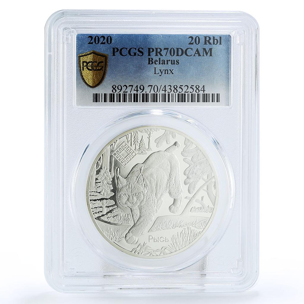 Belarus 20 rubles Preserve Sinsha Lynx Wildlife PR70 PCGS proof silver coin 2020