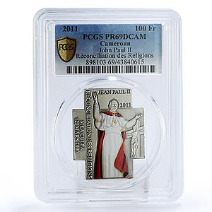 Cameroon 100 francs Pope John Paul II PR69 PCGS silverplated CuNi coin 2011