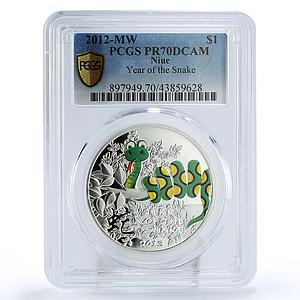 Niue 1 dollar Chinese Lunar Calendar Year of Snake PR70 PCGS silver coin 2012