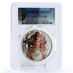Niue 1 dollar Alphonse Mucha Zodiac series Cancer PR70 PCGS silver coin 2011