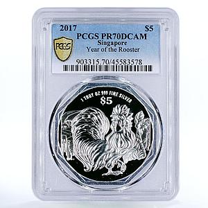 Singapore 5 dollars Lunar Year Series Year of Rooster PR70 PCGS silver coin 2017