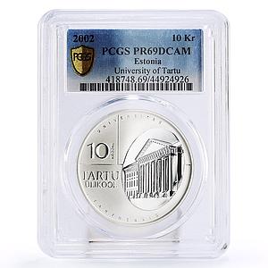 Estonia 10 krooni Tartu University Building Education PR69 PCGS silver coin 2002