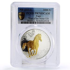 Togo 1000 francs Year of the Horse PR70 PCGS gilded silver coin 2014