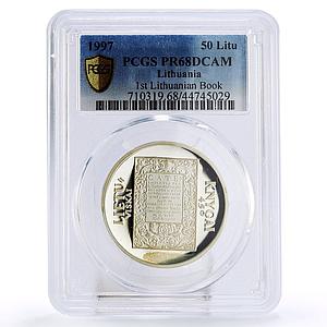 Lithuania 50 litu The First Lithuanian Book PR68 PCGS proof silver coin 1997