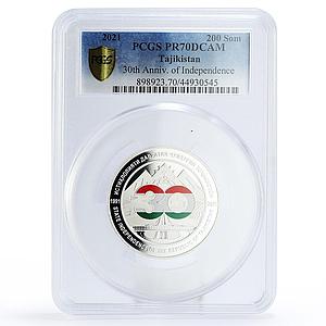 Tajikistan 200 somoni 30th Anniversary of Independece PR70 PCGS silver coin 2021