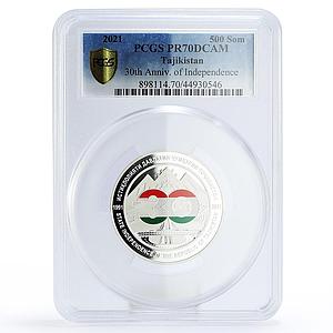 Tajikistan 500 somoni 30th Anniversary of Independece PR70 PCGS silver coin 2021
