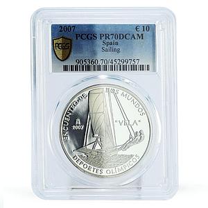 Spain 10 euro Olympic Sailing Vela Boat Ship PR70 PCGS proof silver coin 2007