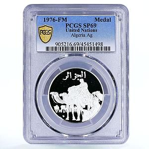 Algeria United Nations People of the World Man Camel SP69 PCGS silver medal 1976