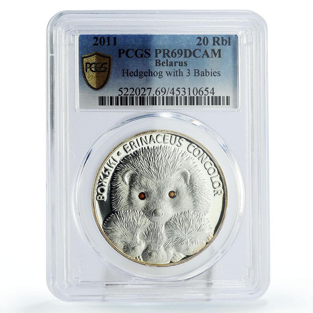 Belarus 20 rubles Endangered Wildlife Hedgehogs Fauna PR69 PCGS silver coin 2011