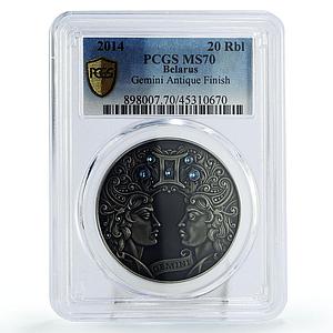 Belarus 20 rubles Zodiac Singns series Gemini MS70 PCGS silver coin 2014