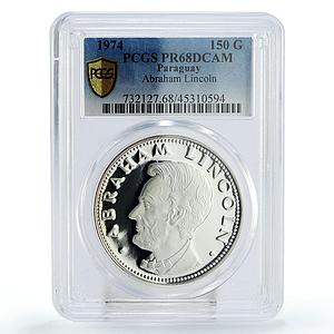 Paraguay 150 guaranies Politician Abraham Lincoln PR68 PCGS silver coin 1974