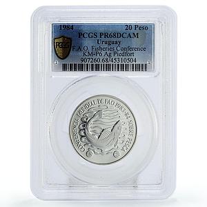 Uruguay 20 pesos FAO Fisheries Conference PR68 PCGS silver piedfort coin 1984