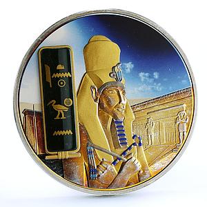 Fiji 50 dollars Pharaoh Akhenaten Statue Architecture colored silver coin 2013