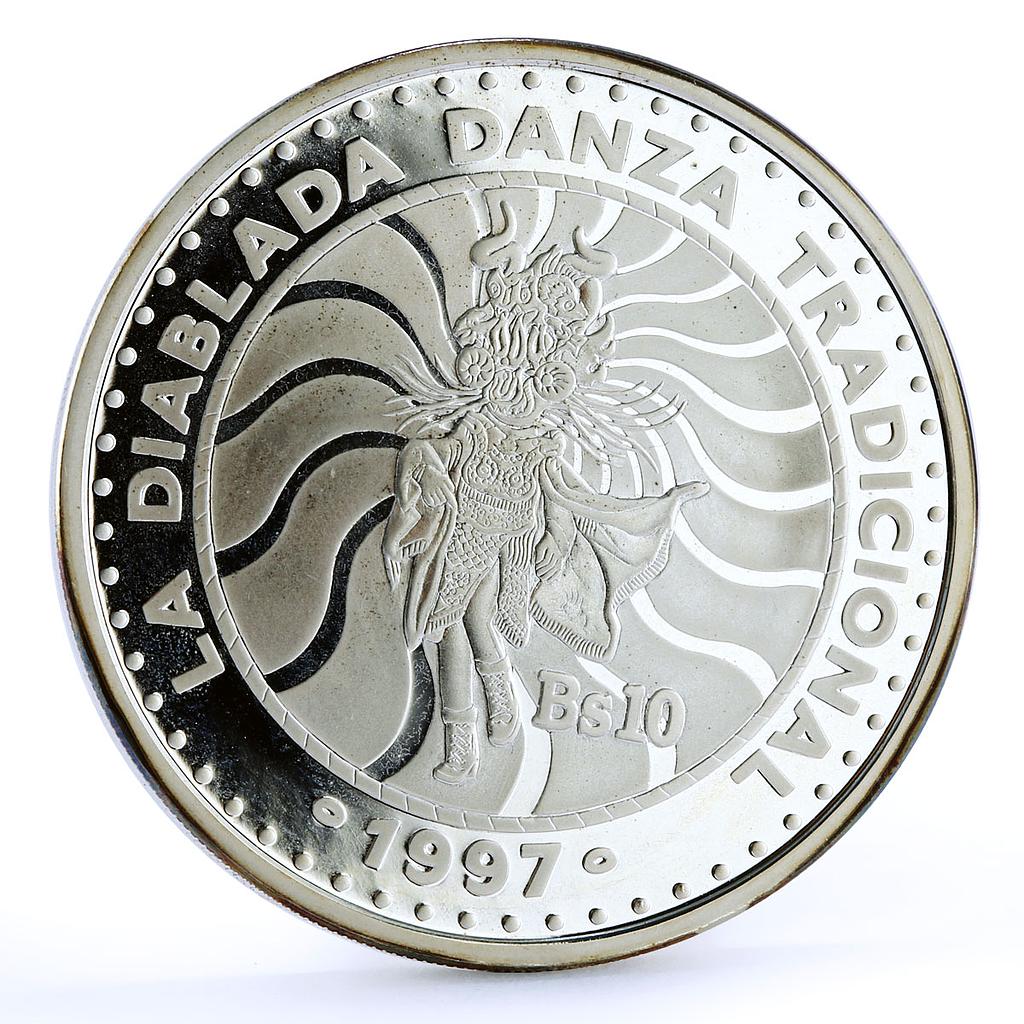 Bolivia 10 bolivianos Encounter of Two Worlds Rising Sun proof silver coin 1997
