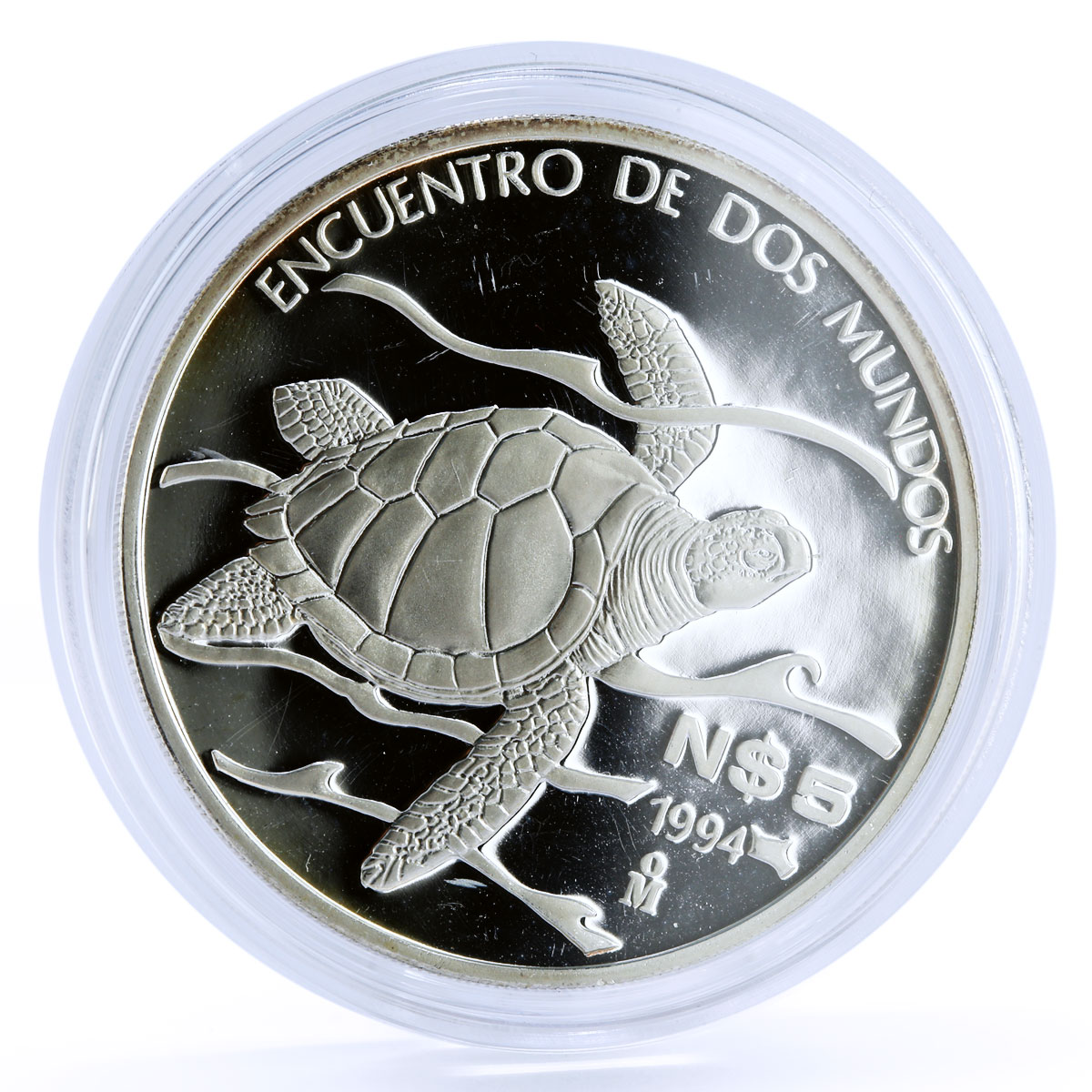 Mexico 5 pesos Pacific Ridley Sea Turtle proof silver coin 1994