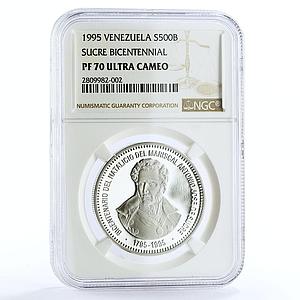 Venezuela 500 bolivares Birth of General Antonio Sucre PF70 NGC silver coin 1995
