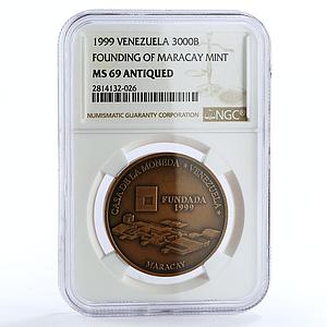 Venezuela 3000 bolivares Mint House Complex Bank MS69 NGC bronze coin 1999