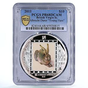 British Virgin Islands 10 dollars Albrecht Durer Hare Art PR68 PCGS Ag coin 2011
