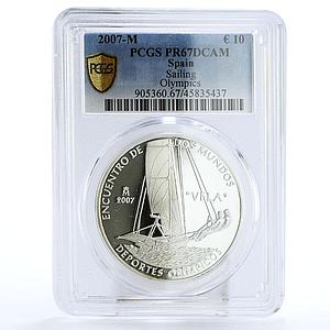 Spain 10 euro Olympic Sailing Vela Boat Ship PR67 PCGS proof silver coin 2007