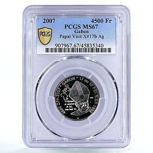 Gabon 4500 francs Holy Father Pope John Paul II Visit MS67 PCGS silver coin 2007