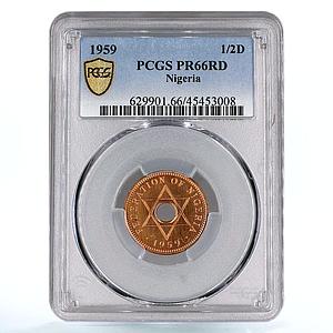 Nigeria 1/2 penny State Coinage Davids Star PR66 PCGS bronze coin 1959