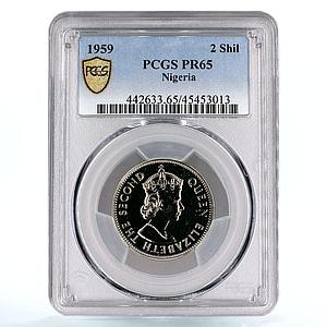 Nigeria 2 shillings State Coinage Queen Elizabeth PR65 PCGS CuNi coin 1959