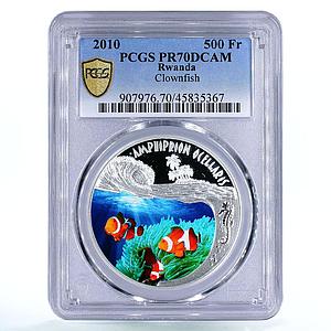 Rwanda 500 francs Marine Life Ocean Clownfish Fauna PR70 PCGS silver coin 2010