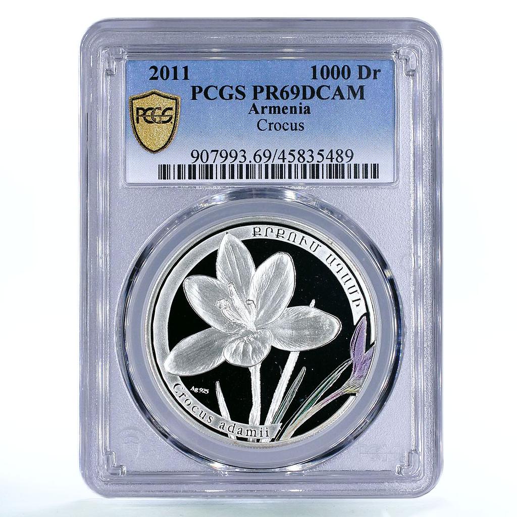 Armenia 1000 dram World of Flowers Crocus Saffron Flora PR69 PCGS Ag coin 2011