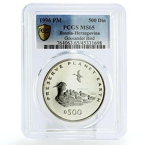 Bosnia and Herzegovina 500 dinara Goosander Bird Fauna MS65 PCGS CuNi coin 1996