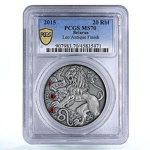 Belarus 20 rubles Zodiac Signs Leo Lion MS70 PCGS silver coin 2015