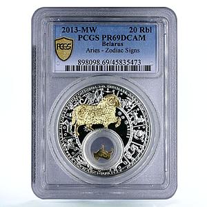 Belarus 20 rubles Zodiac Signs series Aries PR69 PCGS gilded silver coin 2013