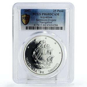 Argentina 25 pesos Presidente Sarmiento Ship Clipper PR68 PCGS silver coin 2002