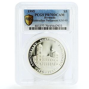 Bermuda 5 dollars Parliament Building Architecture PR70 PCGS silver coin 1995