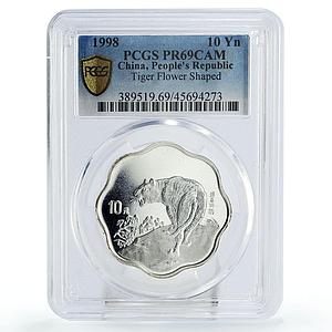 China 10 yuan Year of the Tiger Flower Shaped PR69 PCGS silver coin 1998