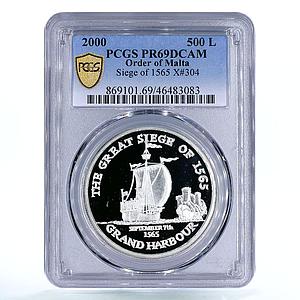 Malta 500 liras Great Siege Order Grand Harbour Ship PR69 PCGS silver coin 2000