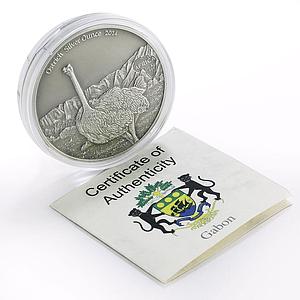 Gabon 1000 francs Endangered Wildlife Ostrich Bird Animal Fauna silver coin 2014