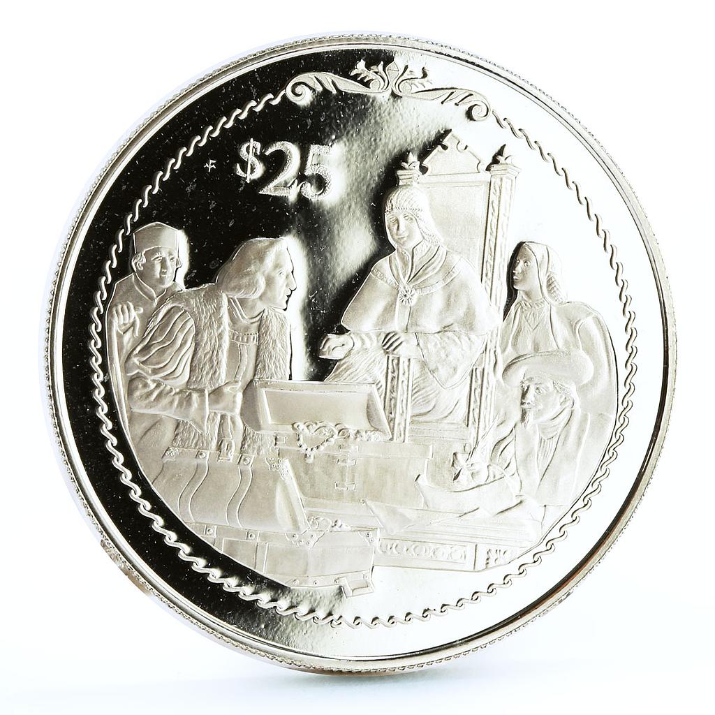 British Virgin Islands 25 dollars Queen Isabella Jewels Offering Ag coin 1992