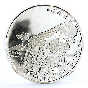 Mozambique 500 meticais Endangered Wildlife Giraffe Fauna proof silver coin 1990