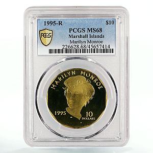 Marshall Islands 10 $ Actress Singer Marilyn Monroe MS68 PCGS brass coin 1995