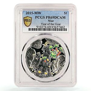 Niue 1 dollar Lunar Year of the Goat All the Best PR69 PCGS silver coin 2015