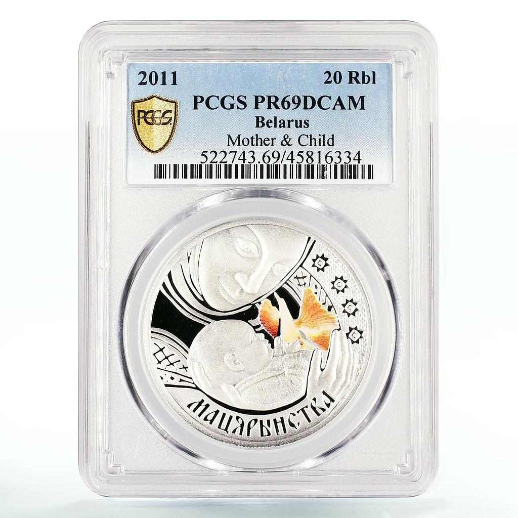 Belarus 20 rubles Mother Child Motherhood Traditions PR69 PCGS silver coin 2011