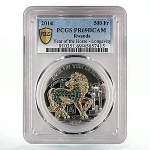 Rwanda 500 francs Lunar Year of the Horse Longevity PR69 PCGS silver coin 2014