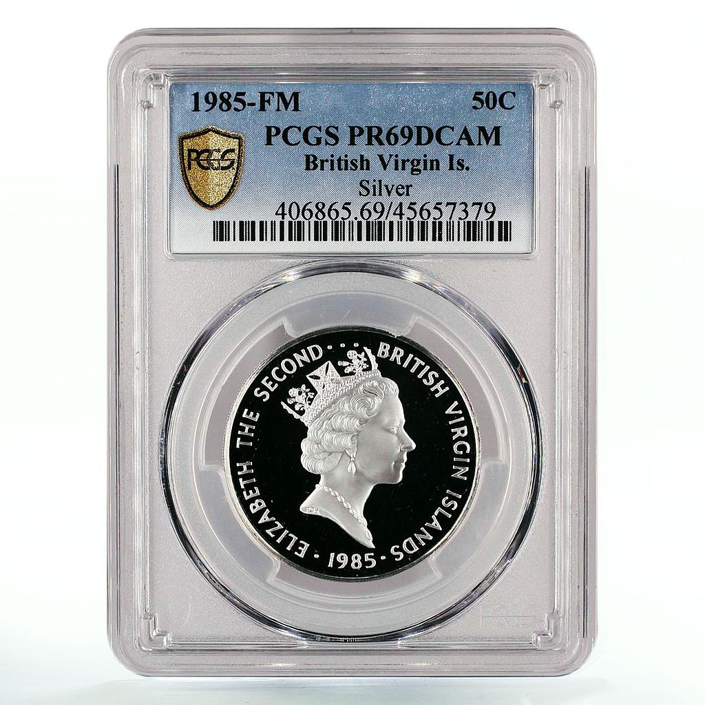 British Virgin Islands 50 cents Dolphin Fish PR69 PCGS silver coin 1985