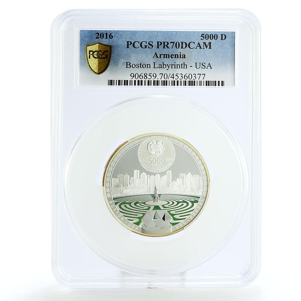 Armenia 5000 dram USA Boston Labyrinth Architecture PR70 PCGS silver coin 2016