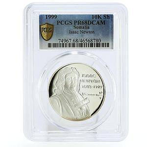 Somalia 10000 shillings Isaac Newton Science Physics PR68 PCGS silver coin 1999