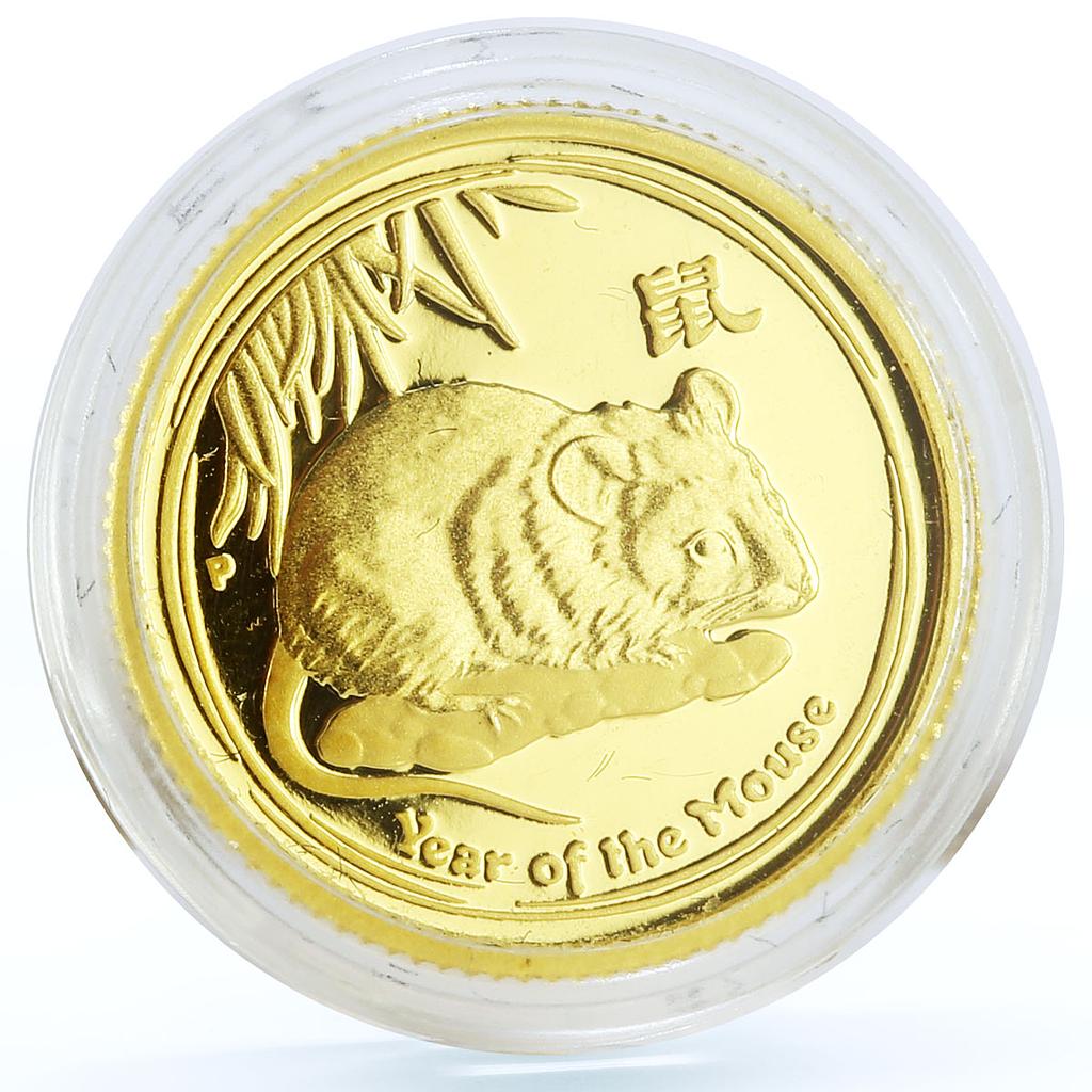 Australia 15 dollars Lunar II Year of Mouse 1/10 oz proof gold coin 2008 Australia 15 dollars Lunar II Year of Mouse 1/10 oz proof gold coin 2008
