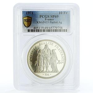 France 10 francs Freedom Equality Fraternity SP69 PCGS piedfort silver coin 1971